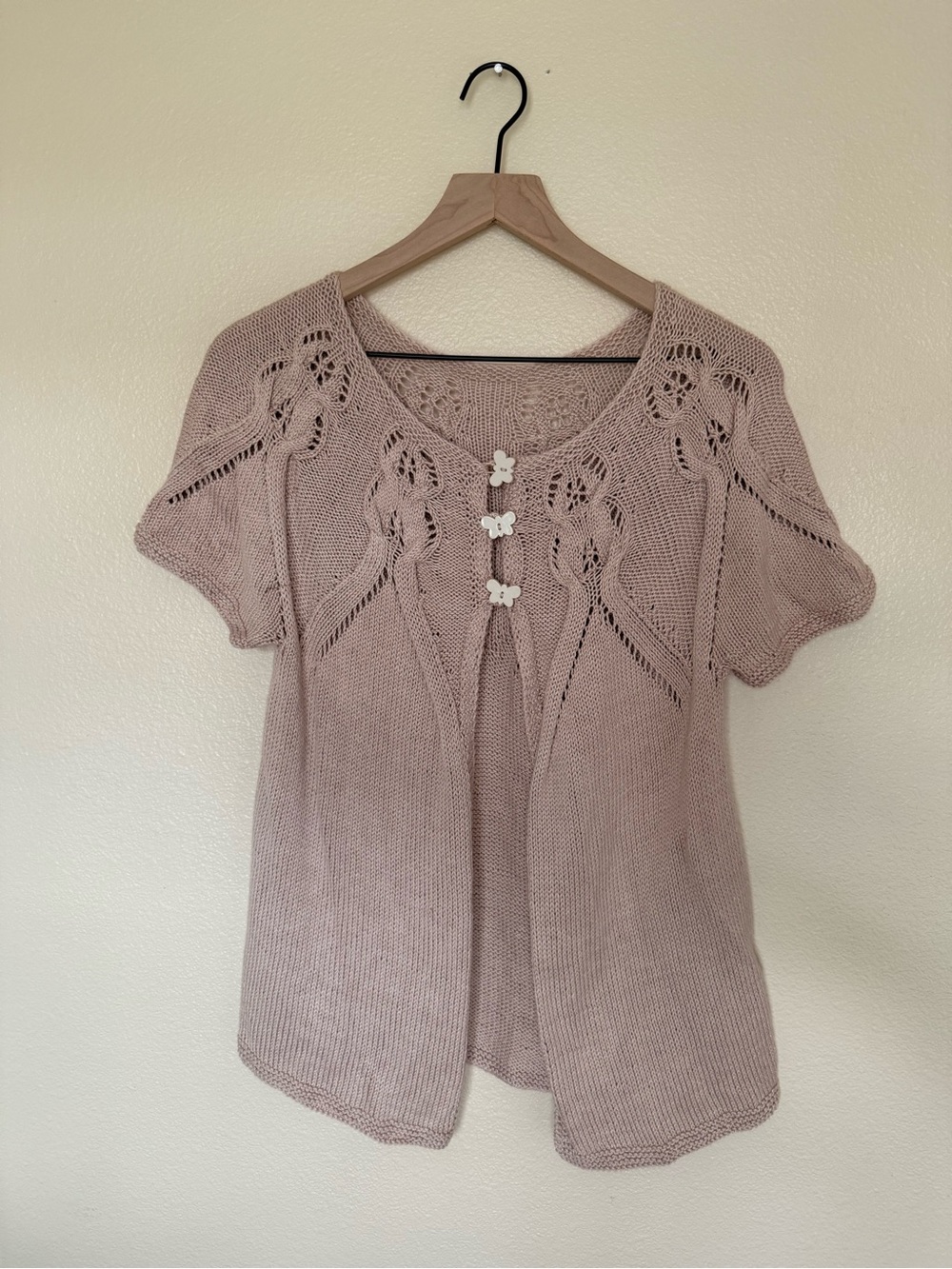 Hand Knit Women's Short-Sleeve Knit Cardigan - Dusty Mauve
